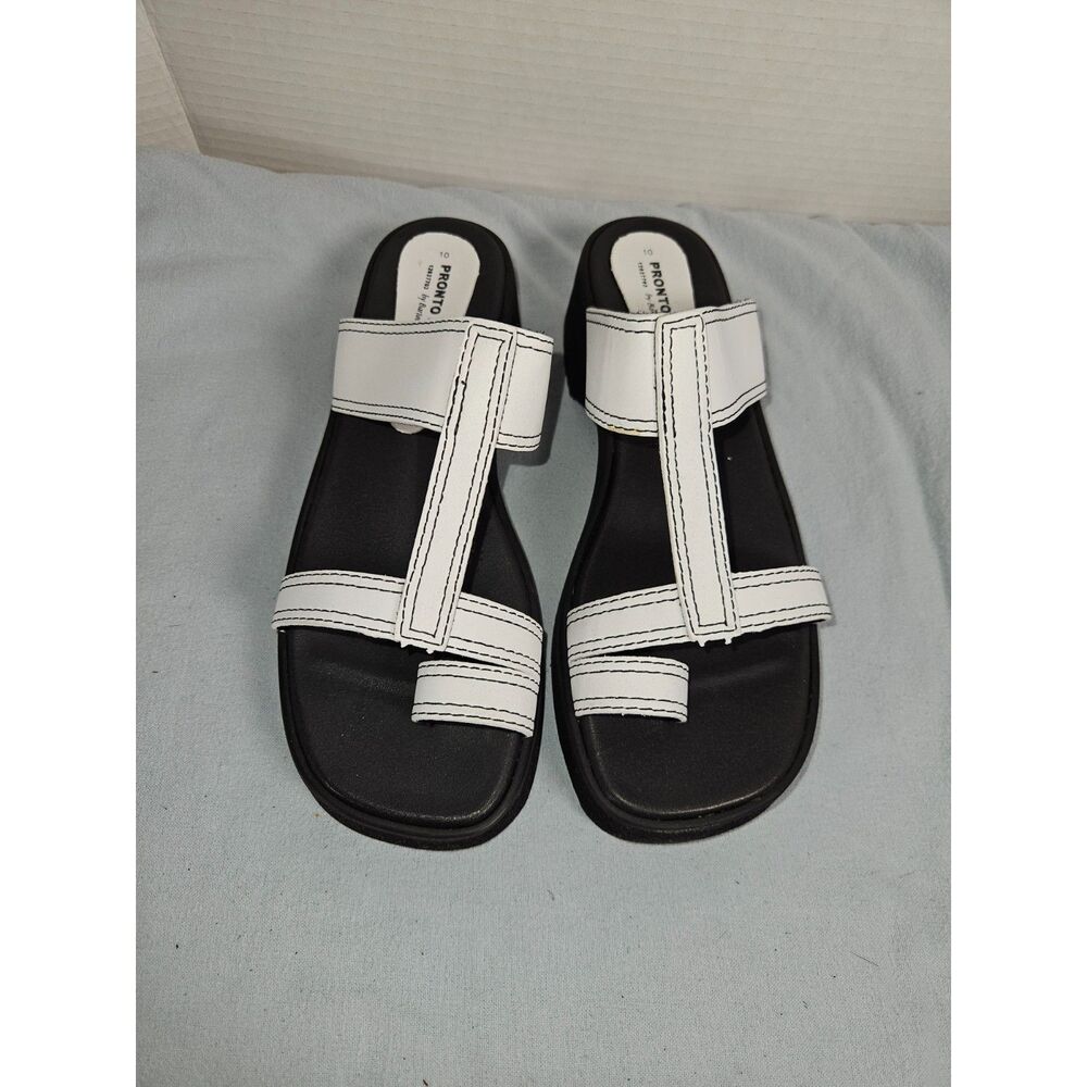 Vintage Pronto Moda by Bartolini White Platform Toe Ring Sandals Size 10 NIB